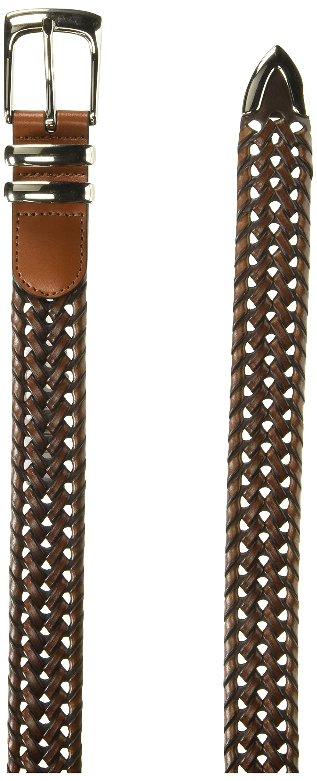 Perry Ellis Men's Portfolio Braided Leather Belt, Luggage, 44