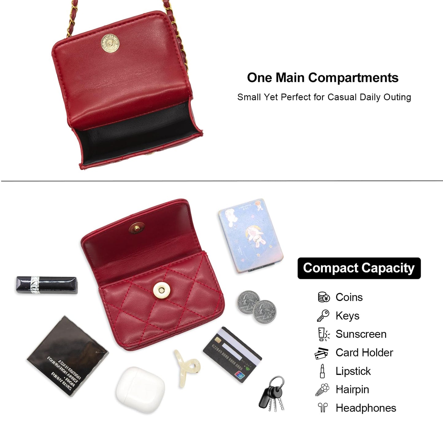 YAMEIZE Mini PU Leather Chain Belt Purse for Women Quilted Waist Tote Bag Crossbody Fanny Pack Detachable Belt Chain