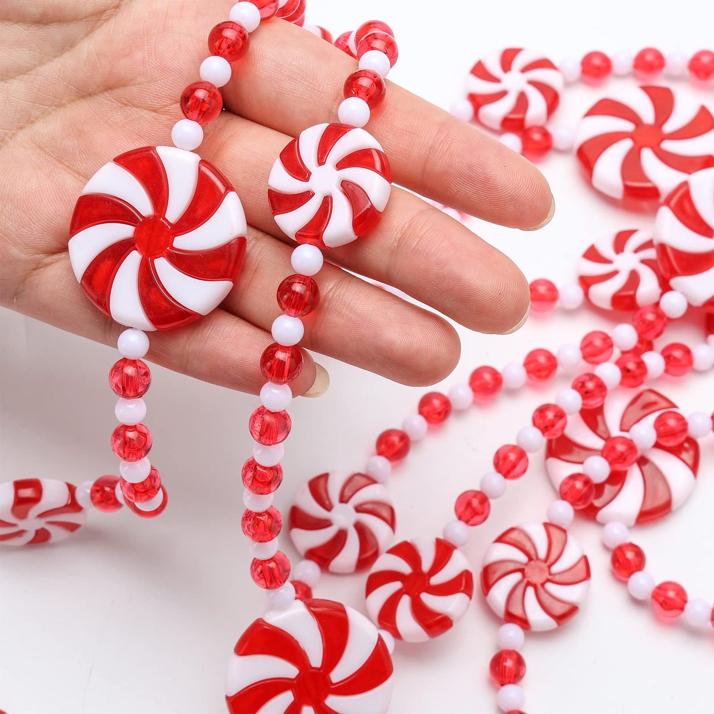 48 feet Christmas Candy Garland Plastic Bead Garland Xmas Holiday Candy Cane Decor for Christmas Tree Wreaths Decorations