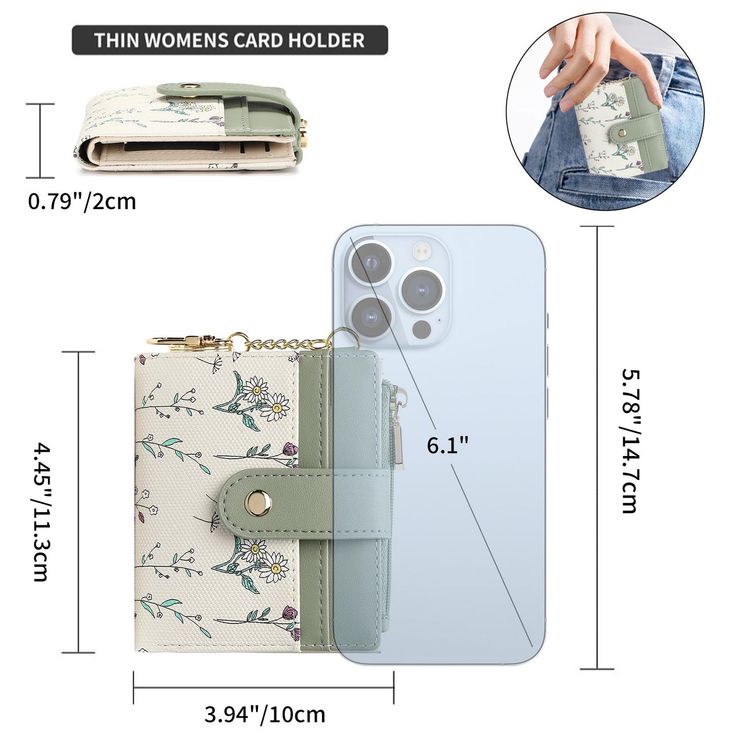 GAEKEAO Small Wallet for Women RFID Blocking Slim Bifold Floral Leather Card Holder with Zipper Pocket ID Window