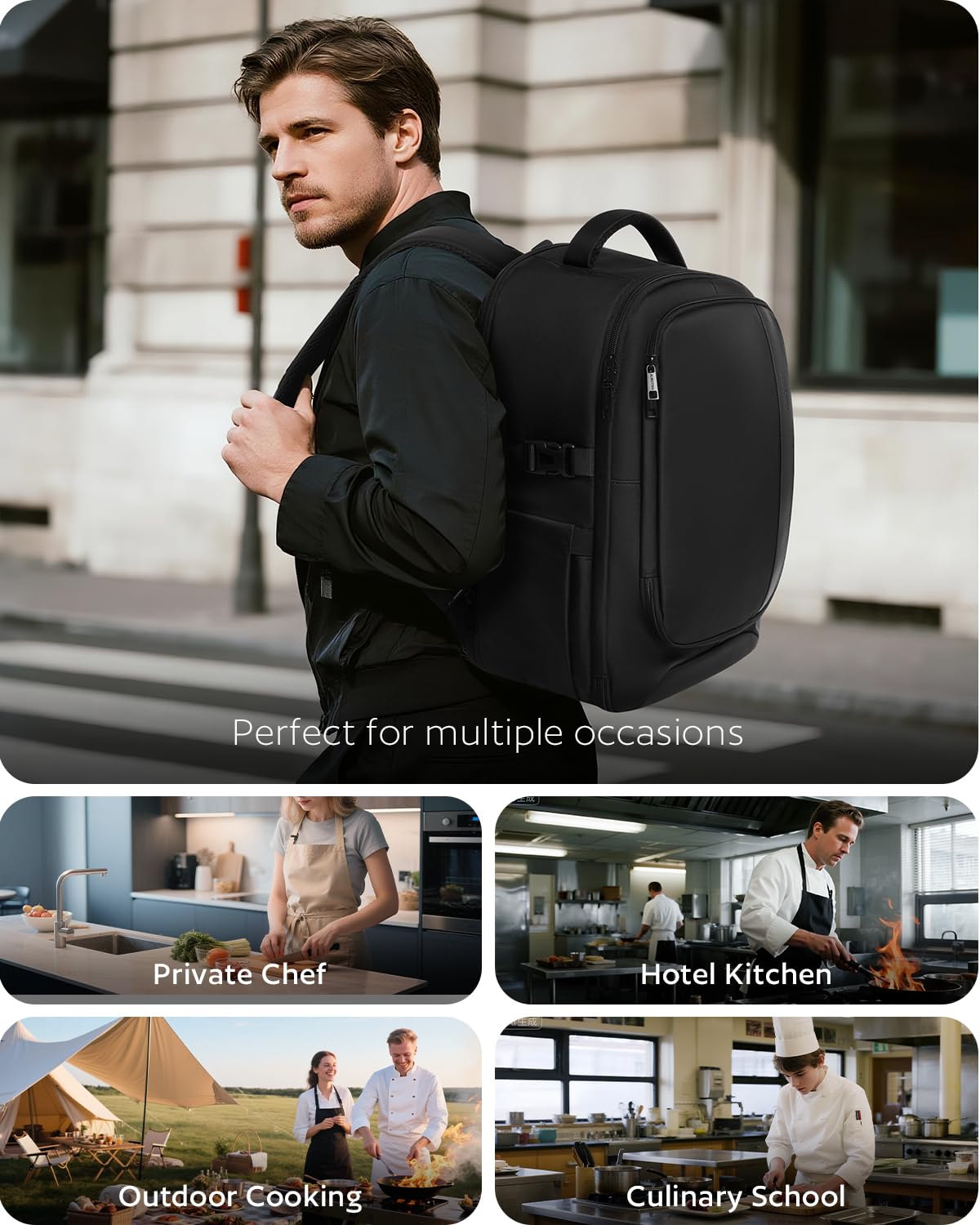 Chef Knife Backpack with Waterproof Pocket, 30+ Pockets for Knives and Tools, Knife Bags for Chefs Professional Culinary Apprentice Private Chefs, Pocket for Tablet Laptop (Knife Not Included)