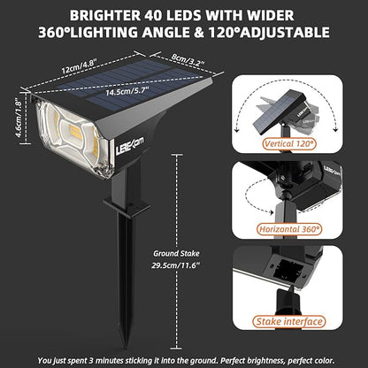 Solar Spot Lights Outdoor Landscape Lights, 40 LEDs Landscape Spotlights Outdoor Waterproof Auto On/Off Solar Garden Light, Outdoor Solar Light for Yard Palm Trees Driveway Patio Pool