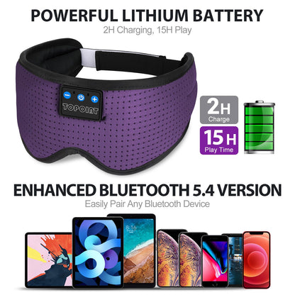 TOPOINT Sleep Mask with Bluetooth Headphones, Breathable Silk Eye Mask for Sleeping Men Women, Bluetooth Sleep Mask Blackout with Speakers, Microphone Handsfree, USB C for Travel Meditation Gifts