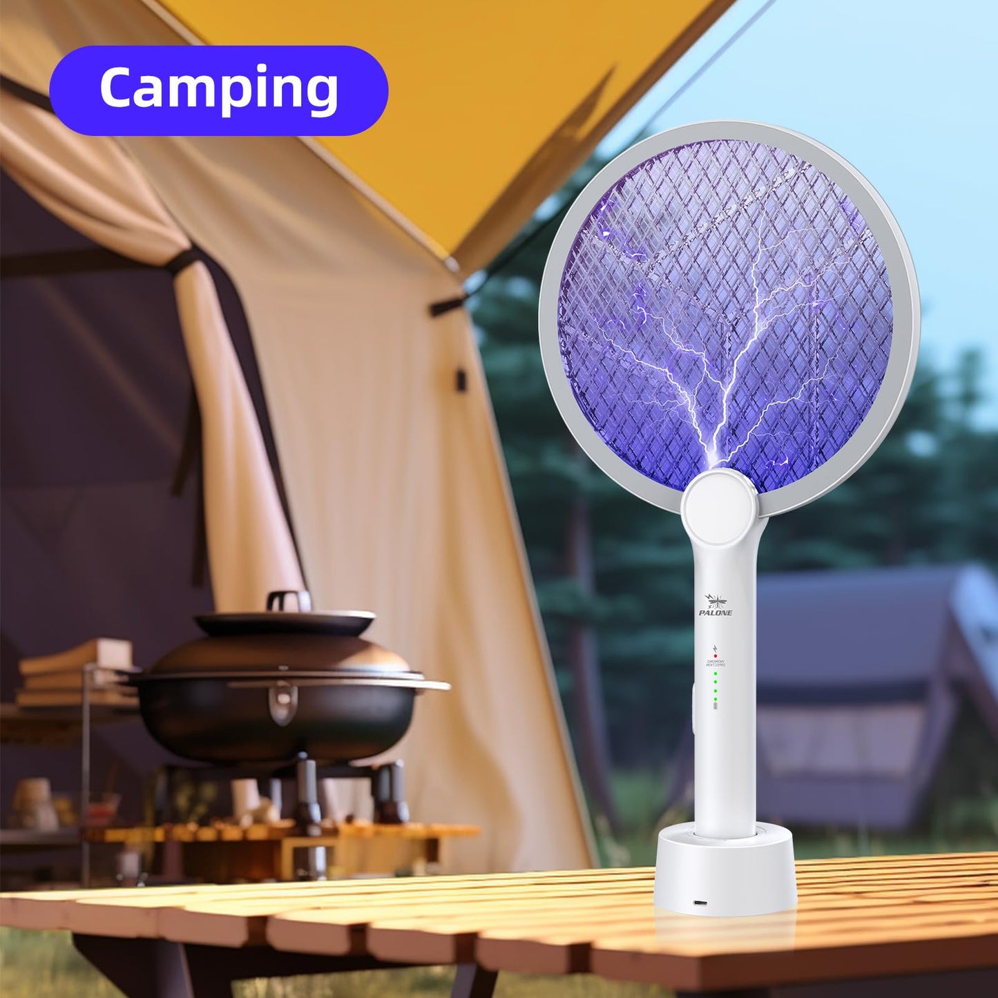 Electric Fly Swatter, 4000V Bug Zapper Racket, 2 in 1 Indoor Outdoor Mosquito Killer with 3-Layer Safety Mesh, Fly Zapper Racket with USB Rechargeable Base for Pest Insect Control 2 Pack