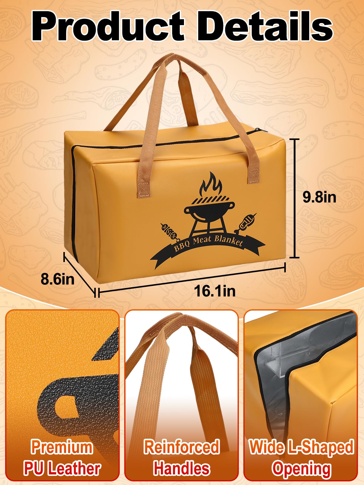 Apipi PU Leather BBQ Blanket for Resting Meat - 8.6" x 10" x16" Easy Clean Insulated Meat Resting Bag for BBQ Accessories, Grilling Father’s Day Gifts for Men
