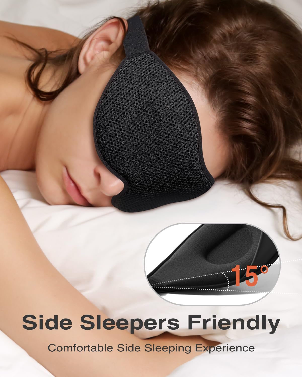 MABAO Sleep Mask for Side Sleeper, Eye Mask for Sleeping Women Men, 3D Contoured Cup No Eye Pressure 100% Light Blocking Sleeping Mask with Adjustable Strap Night Blindfold Flight, Travel, Nap, Black
