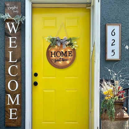 HOMCDALY Welcome Sign for Front Door, Door Wreaths for Front Door Outside, Farmhouse Welcome Wooden Door Hanger, Rustic Wall Door Sign, Seasonal Home Decorations (F-Brown)