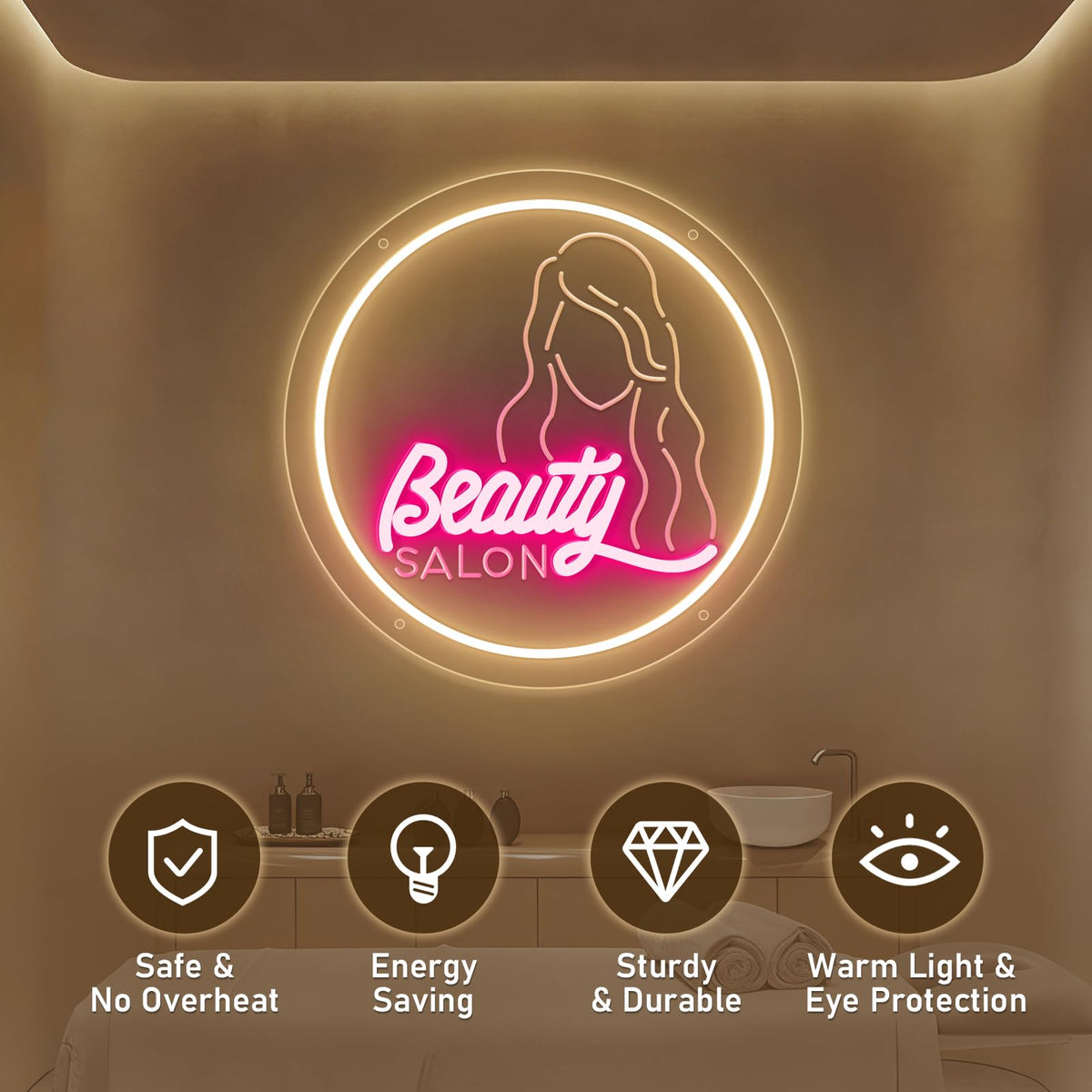 Beauty Salon Neon Sign Beauty LED Neon Light Dimmable USB Powered Adjustable Brightness Light up Sign for Spa Salon Nails Browing Waxing Room Decoration Festival Birthday Chritmas Gifts 35cm*35cm