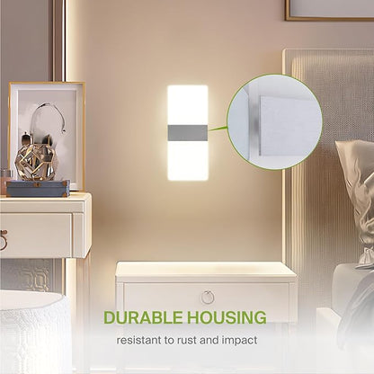 ASD 12 Inch LED Indoor Wall Sconce - Modern Interior 12W 2700K-5000K Adjustable Dimmable Wall Mounted Light Fixtures, Acrylic Glass Wall Lights for Stairway, Hallway - UL, Brushed Nickel