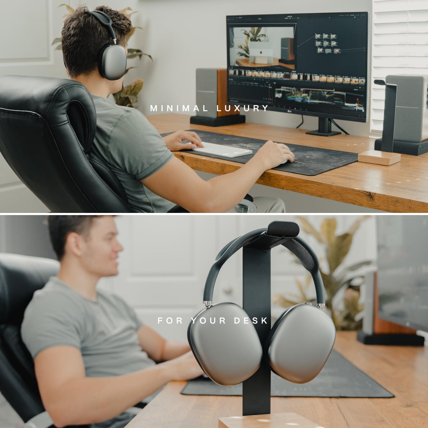 Universal Headphone Stand for Desk, Solid Wood Gaming Headset Stand, Heavy Duty Wooden Headphones Holder, Compatible with Airpods Max and More