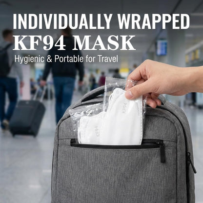 HINCINK KF94 Face Masks, 30 Pack Individually Wrapped, 4-Ply Breathable & Comfortable Safety Mask, Black Protective Cup Dust Masks Unisex Outdoor Safety Protection for Adult (30, White)
