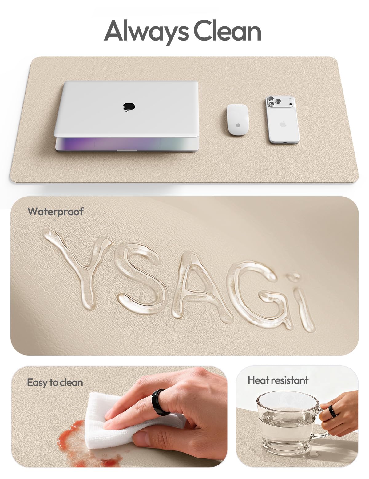 YSAGi Leather Desk Pad Protector, Office Desk Mat, Large Mouse Pad, Non-Slip PU Leather Desk Blotter, Laptop Desk Pad, Waterproof Desk Writing Pad for Office and Home (Eggshell, 47" x 17")