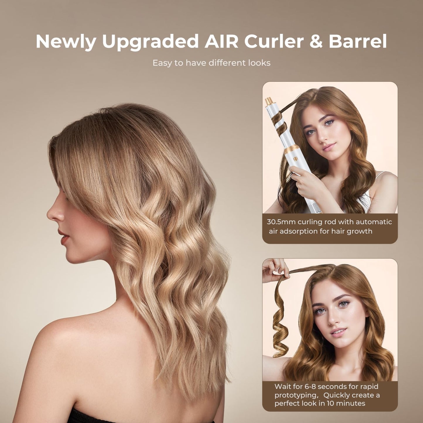 5 in 1 Blow Dryer Brush, Upgrade Hair Dryer Brush Air Curler Air Curling Wrap Styler, Detachable Hot Air Brush Negative Ion Curling Brush Iron, Hair Styling Tools for Drying Curling Straightening
