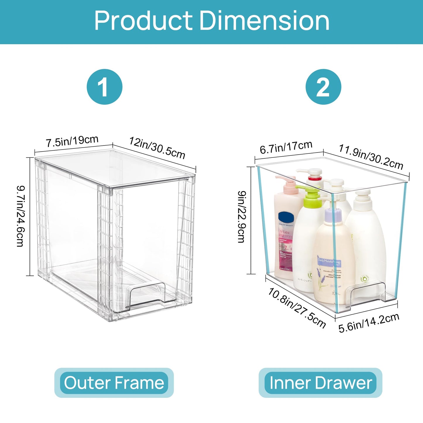 Vtopmart 4Pack Large Stackable Kitchen Pantry Storage Drawers, Clear Organizer Bins with Handles, Acrylic Drawer Organizers for Kitchen Pantry, Bathroom Undersink, Cabinet Organization and Storage