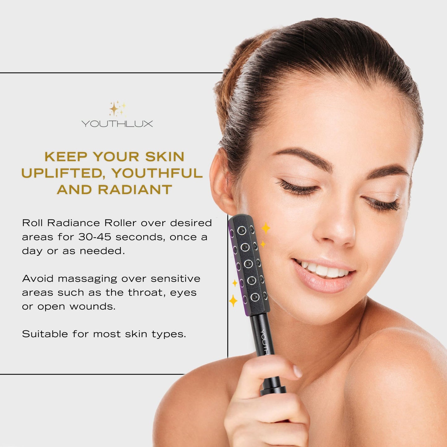 Radiance Roller - Germanium Stone Uplifting Face Beauty Massage Tool/Roller/Wand for Skin Tightening, De-Puffing, Sculpt/Lift, Anti-Aging | Uplift Face Roller, Facial Roller (Rose Gold)