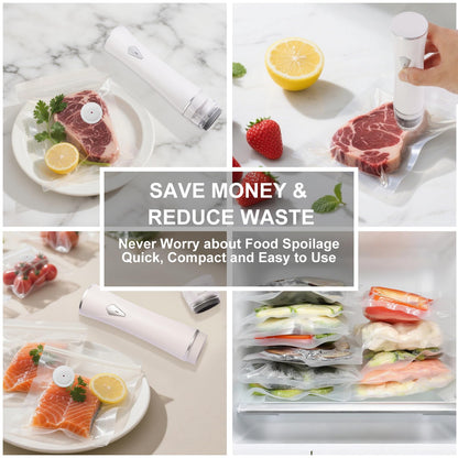 Compact Vacuum Sealer Machine for Food Storage, 5S Fast Seal Powerful Food Vacuum Sealer with 30PCS Reusable Vacuum Bags, Automatic Handheld Food Saver for Storage, 10X Fresh, Sous Vide, Gift etc.