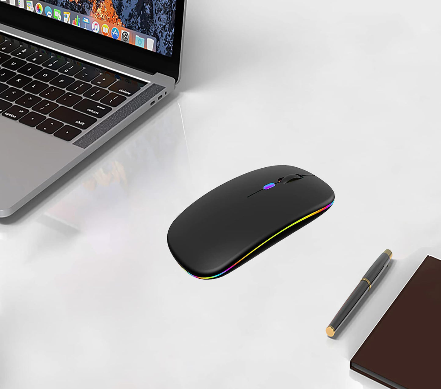 Wireless Bluetooth Mouse Rechargeable Laptop Mice with LED Lights Silent Slim Use(BT5.2 and 2.4G Portable USB Receiver)Dual Mode Computer Mouse for Laptop/iPad/Tablet/Apple/Computer/Mac(Black)