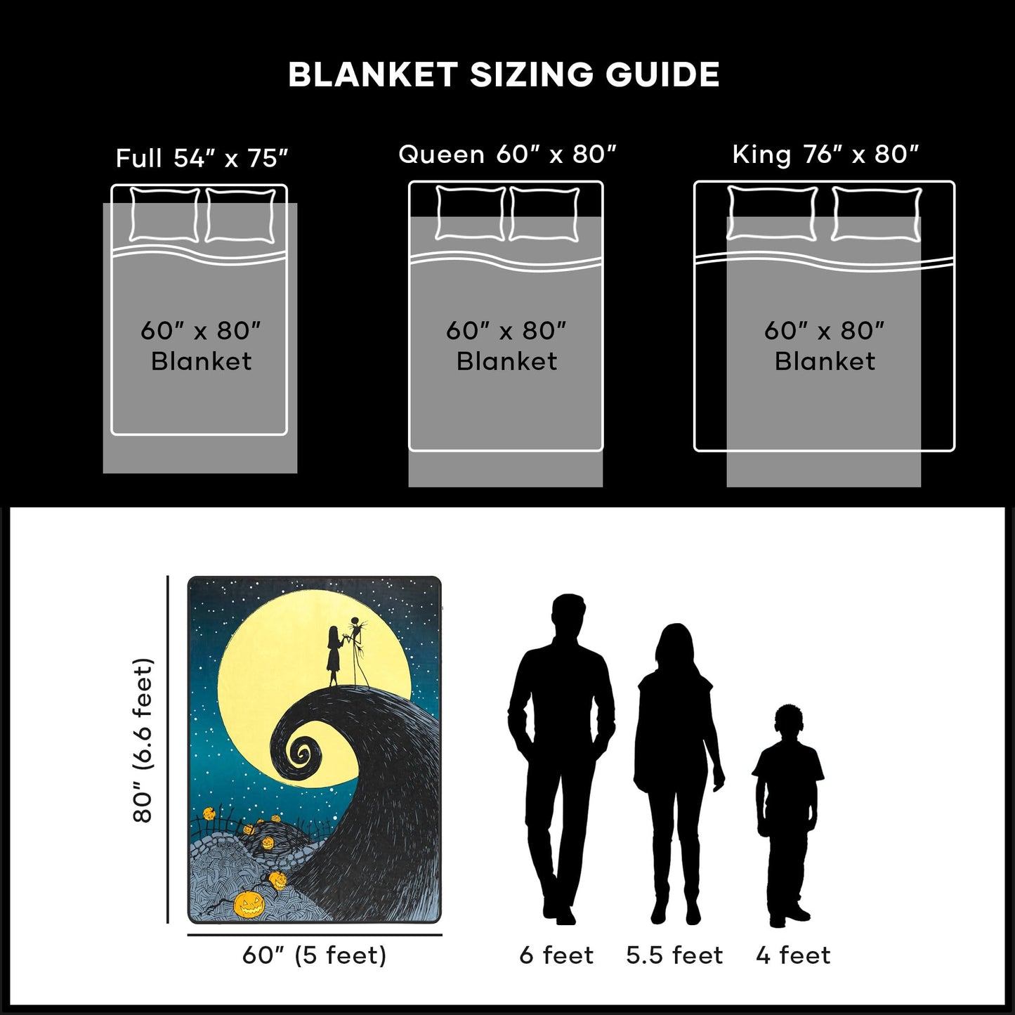 Northwest Nightmare Before Christmas Silk Touch Soft Plush Throw Blanket, 60" x 80", Starry Night