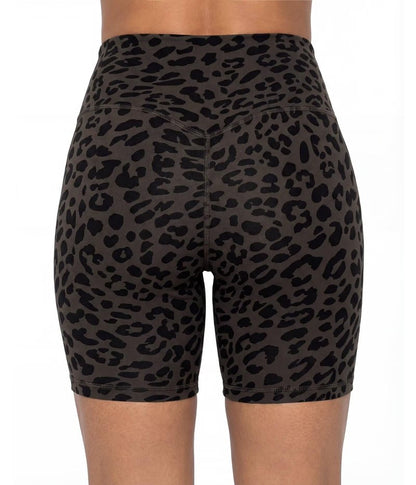 Sunzel 8" Waist Biker Shorts for Women No Front Seam Soft Yoga Workout Gym Bike Shorts Tummy Control Squat Proof Leopard Seal Brown X-Large