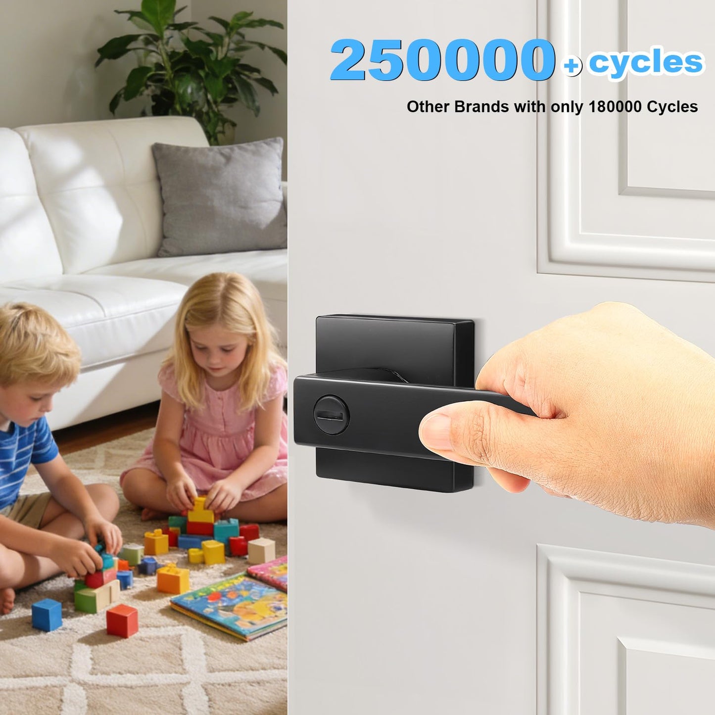 Brotima 5 Pack Matte Black Door Handles Privacy Door Levers, Heavy Duty Bed and Bath Door Locks Interior Keyless Locksets, Reversible Flat Levers with Square Rosette