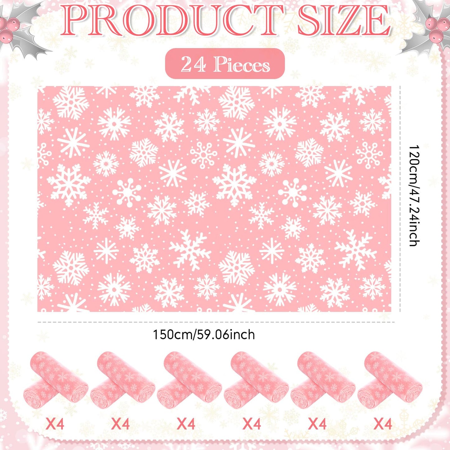 Moukeren 24 Pcs Christmas Snowflake Throw Blanket Bulk, 59 x 47 Inch Xmas Winter Throw Blanket Christmas Warm Soft Cozy Fleece for Home Bedding Couch Chair Gift (Pink)