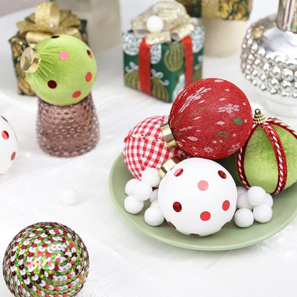 80MM/3.14" Velvet Christmas Ball Ornaments, 12PCS Shatterproof Flocking Foam Ornaments Set for Christmas Tree Hanging Decorations, for Home Holiday Party Indoor Xmas Decor. (Red/Green/White)