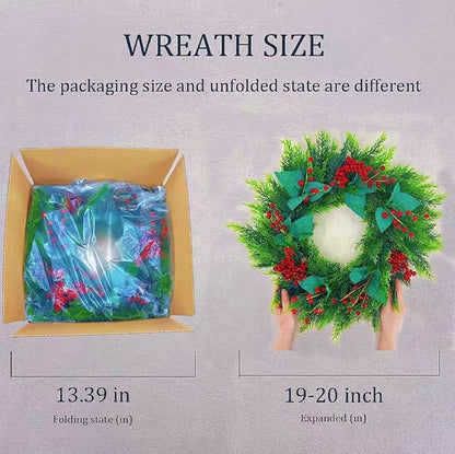 20 Inch Christmas Wreath for Front Door,Artificial Pine Wood with Berry, Suitable for Home, Party, Holiday, Thanksgiving, Christmas Decoration