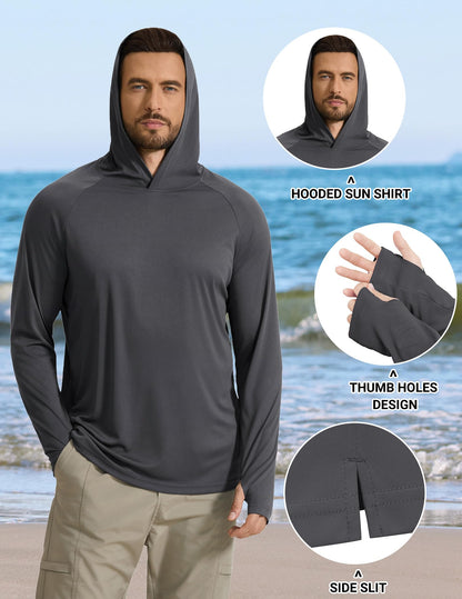 COOFANDY SPF 50+ Fishing Shirts for Men Long Sleeve Sun Protection Hoodie Lightweight Outdoor Hiking Running Rash Guard Dark Gray