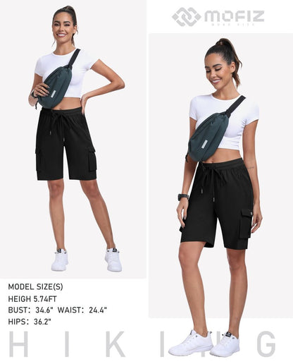 MoFiz Cargo Shorts for Women Quick Dry Athletic Shorts Lightweight Running Summer Hiking Shorts with Pockets Black XL