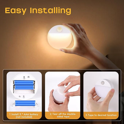 12 Pack Motion Sensor Stair Light for Indoor, Battery Operated Night Lights, Led Stick On Puck Lighting Closet Lamp, Motion Activated Lamps for Step, Cabinet, Hallway, Bathroom