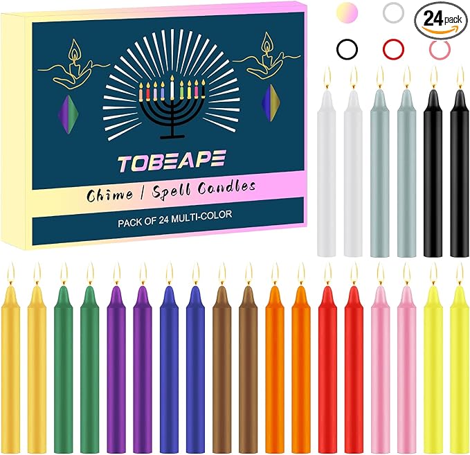 Tobeape 24 Pack Assorted Color Spell Chime Candles, 4 Inch Mini Taper Candles Christmas Candles for Rituals/Birthday Party/Prayer/Meditation/Witchcraft/Wiccan Altar/Magic Tools