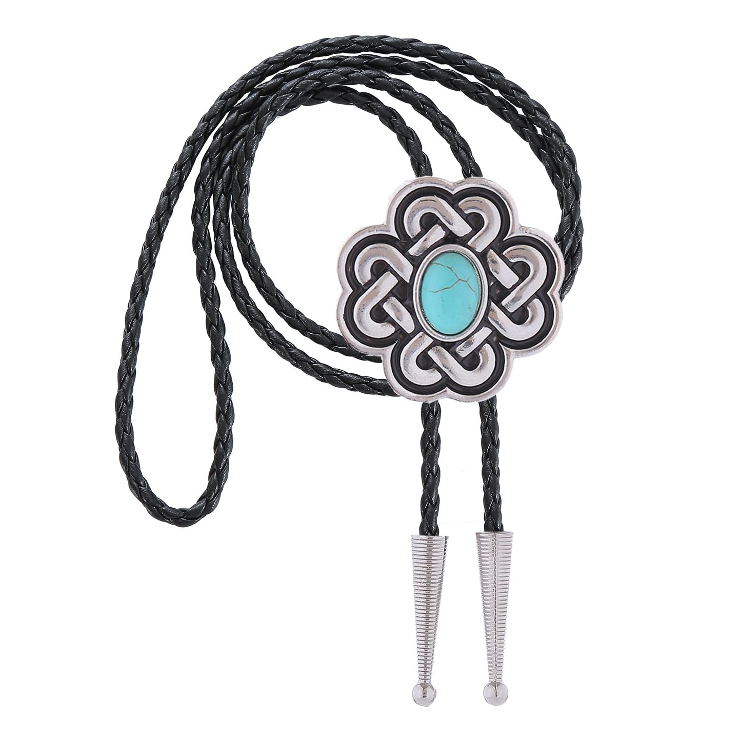 Bjesinmo Western Bolo Tie for Men Vintage Turquoise Bolo Tie Flower Women Rodeo Cowboy Leather Necktie Accessories