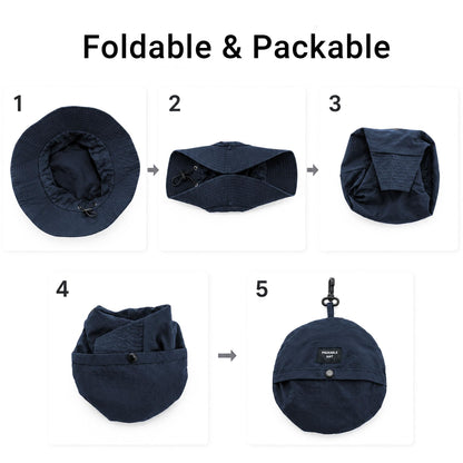 PFFY Packable Sun Bucket Hat for Men UV Protection Sun Hats Waterproof Lightweight Hiking Outdoor Cap Blue (More Loose)