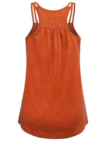 Hibelle Workout Tops for Women, Racerback Spaghetti Strap Tank Tops Loose Fit Ribbed Flowy Sleeveless Activewear Ruched Scoop Neck Fitness Workout Clothes Plus Size Summer Dress Orange L