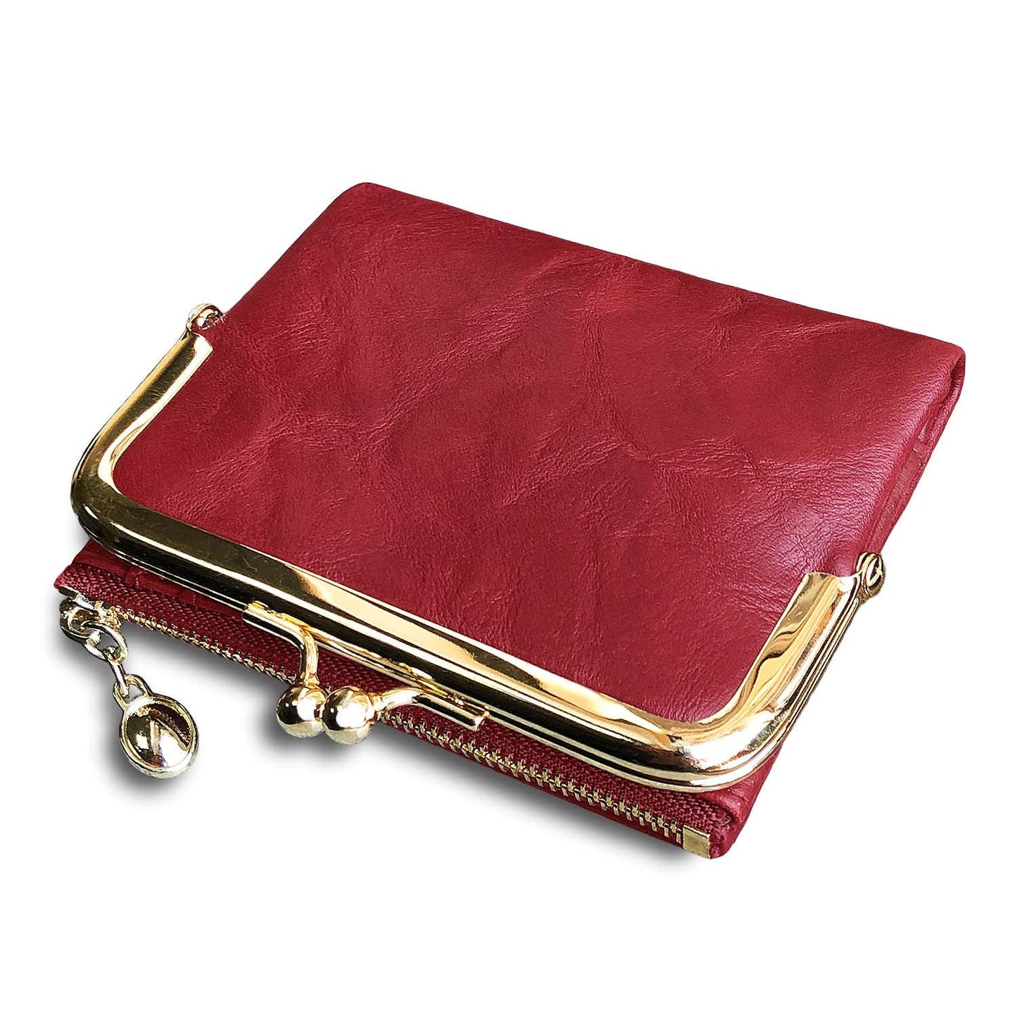PofeeXIO Womens Wallet RFID Small Compact Bifold Leather Vintage Wallet,Ladies Coin Purse with Zipper and Kiss Lock (Red)