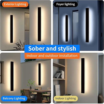 Mikeru Upgraded 2 Pack 57" Modern Outdoor Wall Sconce, 4.3" Wide IP65 Waterproof Exterior Light Fixtures Cover US Junction Box, 3000K/4500K/6000K 3-Color Temp LED Porch Lights for Garage, Patio