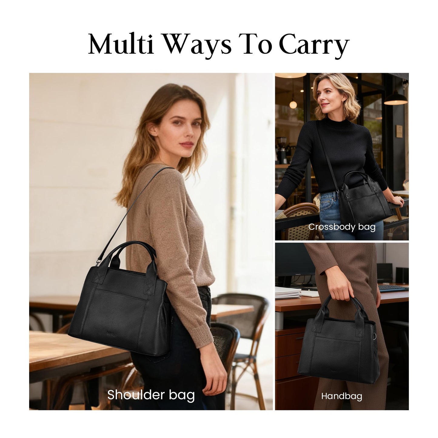 befen Black Leather Tote Bag for Women Trendy, Womens Top Handle Purse Crossbody Shoulder Handbags for Work, Travel, Office, Outdoor