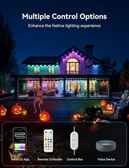 Permanent Outdoor Lights, 200ft Smart IC+RGB Outdoor Christmas Lights with 144 LED, IP67 Waterproof LED Eaves Lighting with DIY Scene Modes for Halloween Holiday Decor, Work with App Remote, Alexa