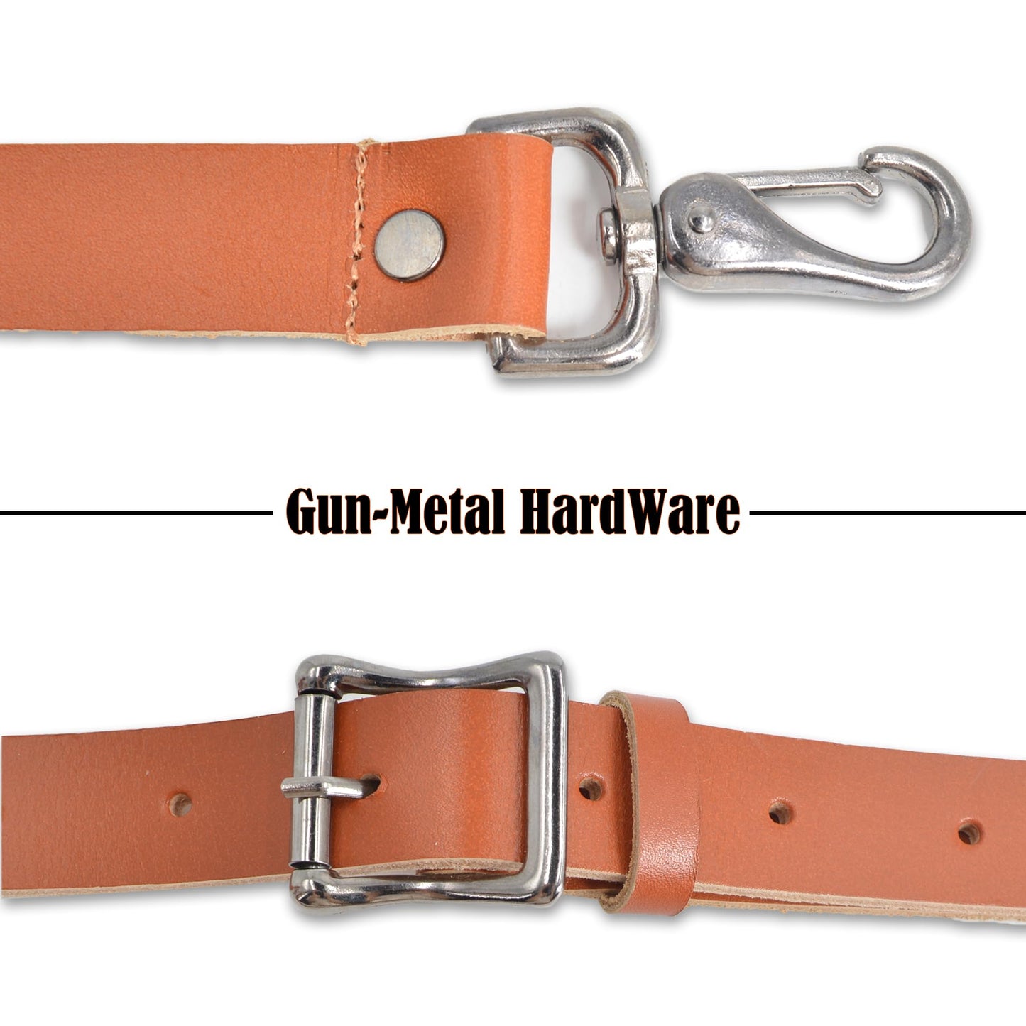 WELKINLAND Buffalo Leather Suspenders - Heavy Duty Work Suspenders for Men, Brown Leather with Hooks