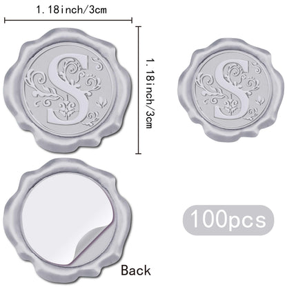CRASPIRE 100pcs Initial S Wax Seal Stickers Silver Letter Alphabet Self Adhesive Seal Stickers Sealing Label Decal for Gift Wrapping Wedding Birthday Cards Making Christmas Invitations Envelope