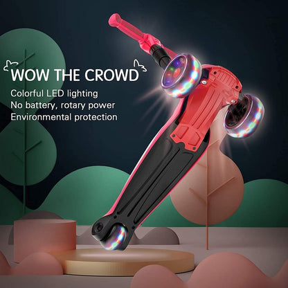 LOL-FUN Scooter for Kids Ages 3-5 Years Old Boy Girl with 3 Wheels, Extra-Wide Childrens Foldable Kick Scooter Kids Ages 6-12 Toddler with 4 Adjustable Height and Lean-to-Steer - Pink