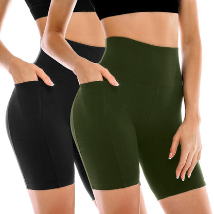 Leafigure 2 Pack Womens Biker Shorts with Pockets, High Waisted Tummy Control Yoga Shorts for Women Running Gym and Workout Black/Green XXL