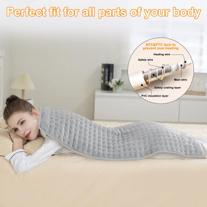 Heating Pad,Electric Heating Pads for Back,Neck,Abdomen,Moist Heating Pad for Shoulder,Knee,Arms,Legs,Dry/Moist Heat & Auto Shut Off,Birthday Gifts for Men and Women(Light Gray, 24''×12'')