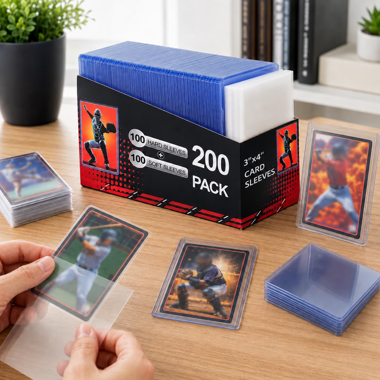 400 Card Sleeves, Clear Hard Sleeves for Cards, 3"X4" Card Protectors, Baseball Card Sleeves, Hard Plastic Card Holder for Trading Sports Football Game Cards (200 Hard Sleeves+200 Penny Sleeves)