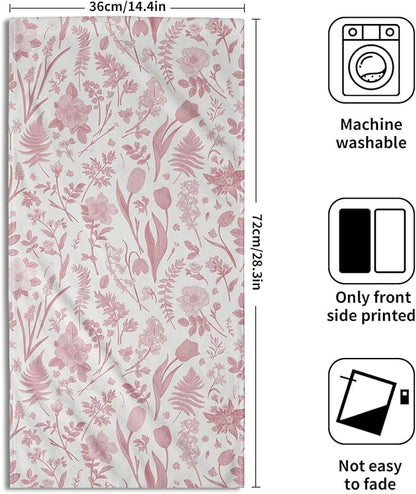 Spring Floral Hand Towels for Bathroom Set of 2 Pink White Flower Leaves