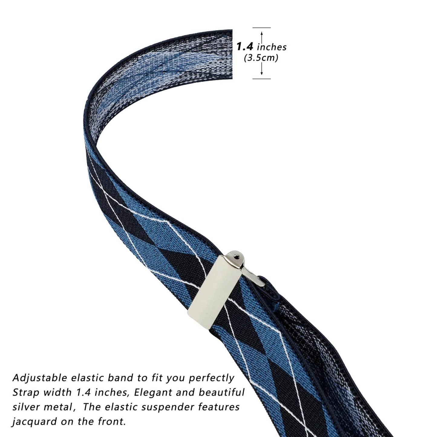 LEHOMU X-Back Suspenders for Men 1.4 Inches Wide Straight Strong Clips Suspender – Adjustable Fit Elastic Braces for Work,Perfect For Both Casual&Formal Jeans, and More,Blue Stripe