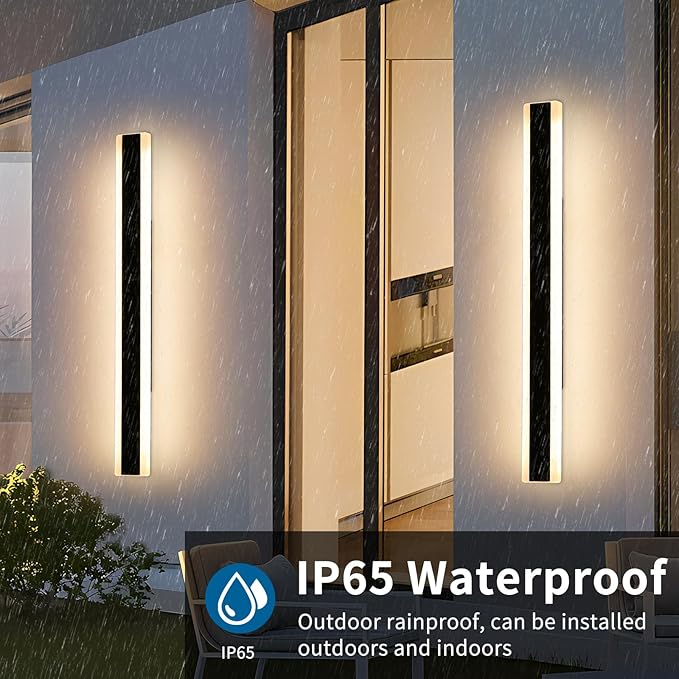 2 Pack Long Outdoor Wall Light, 47.2inch Modern Wall Sconce, 3000K Warm White, IP65 Waterproof, White Acrylic, 42W Minimalist Exterior Light Fixture for Garage, Patio, Porch, Garden