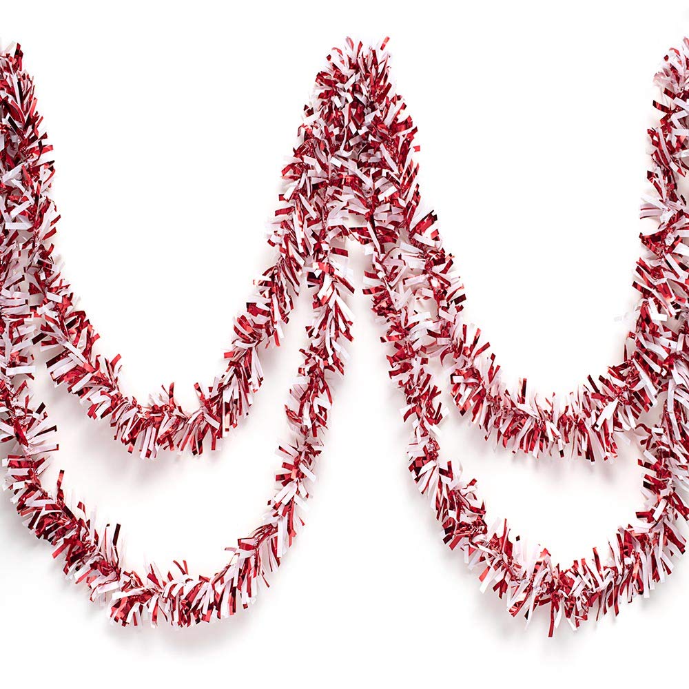 Anderson's Metallic Red & White Sparkle Glitter Tinsel Twist Garland, 25ft Holiday Decoration, Christmas Tree Trim, Parade Float Decor, Party Supplies, Graduation, Indoor/Outdoor Event Garland