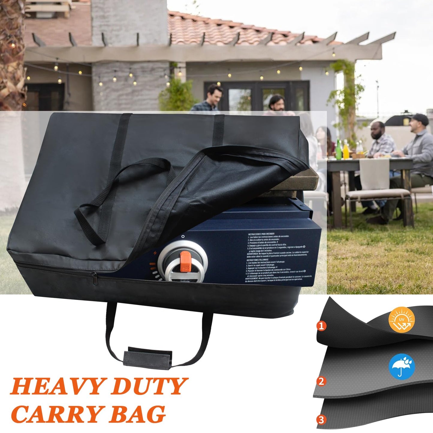 27-Inch Tabletop Griddle Grill Carry Bag 27 * 8.5 * 18inch fit for 27inch Royal Gourmet CB2701 600D Waterproof Heavy Duty Carry Bag