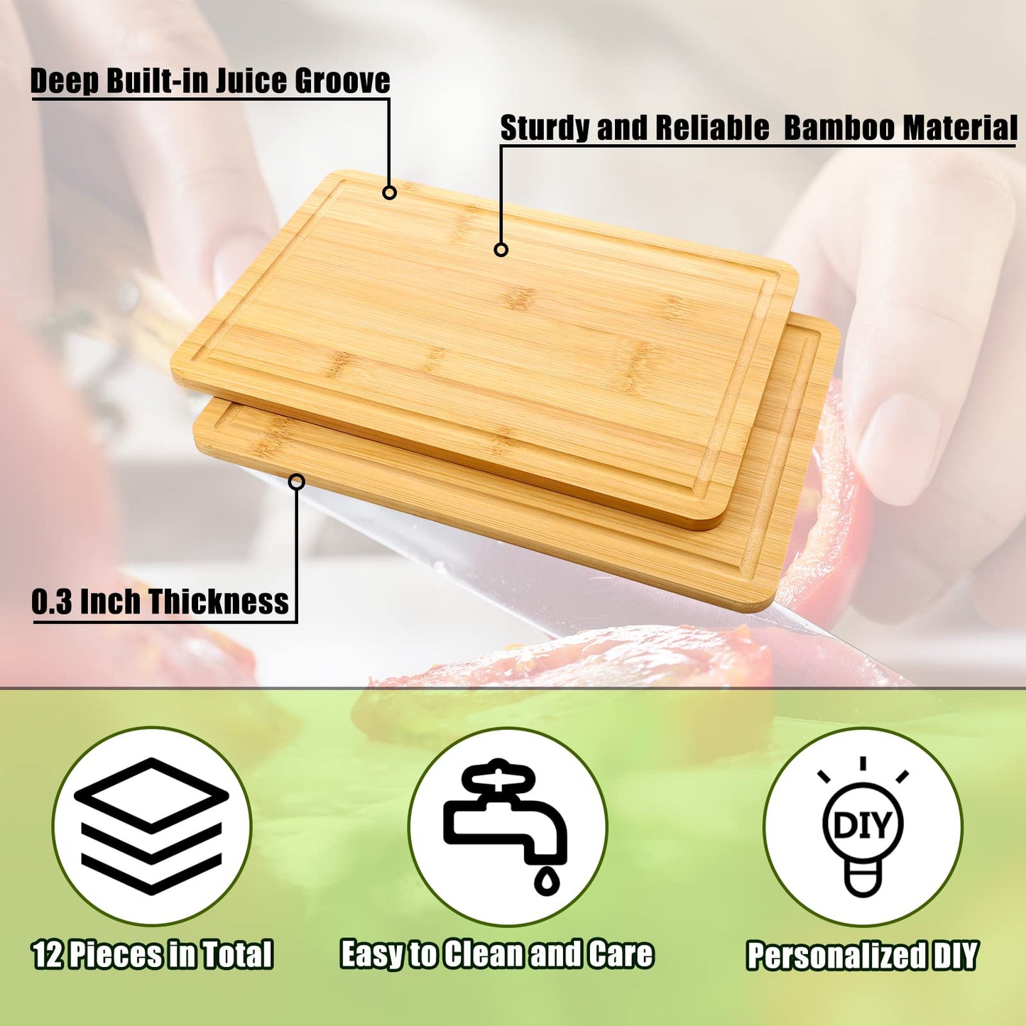 Patelai 12 Pack Bulk Plain Cutting Board Set Kitchen Chopping Boards Rectangular Blank Cutting Board Wood Crafts Serving Board for Christmas Wedding DIY Engraving Gifts(Bamboo,12 x 8 Inch)